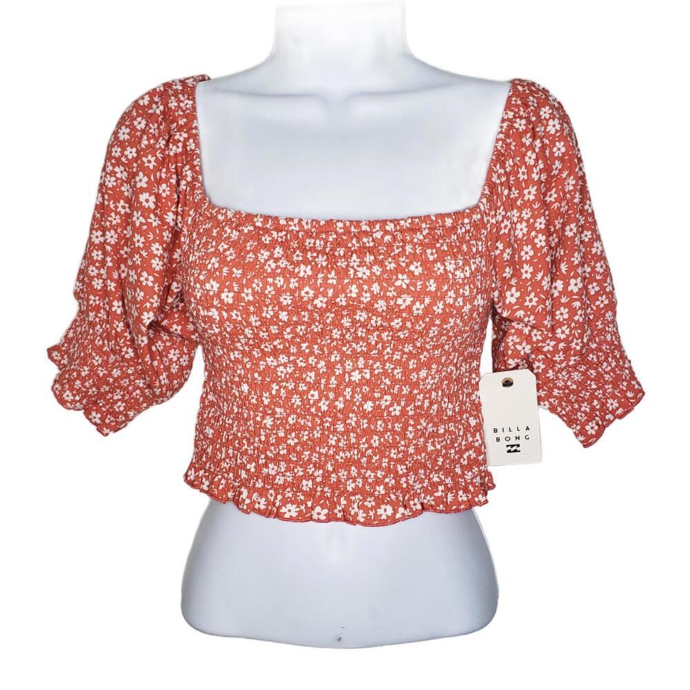 NWT Billabong Women's Sz L Shirred Orange Cropped Top(1839)